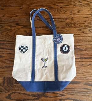 Mayim Canvas Tote Bag with Patches Blue and Off-White